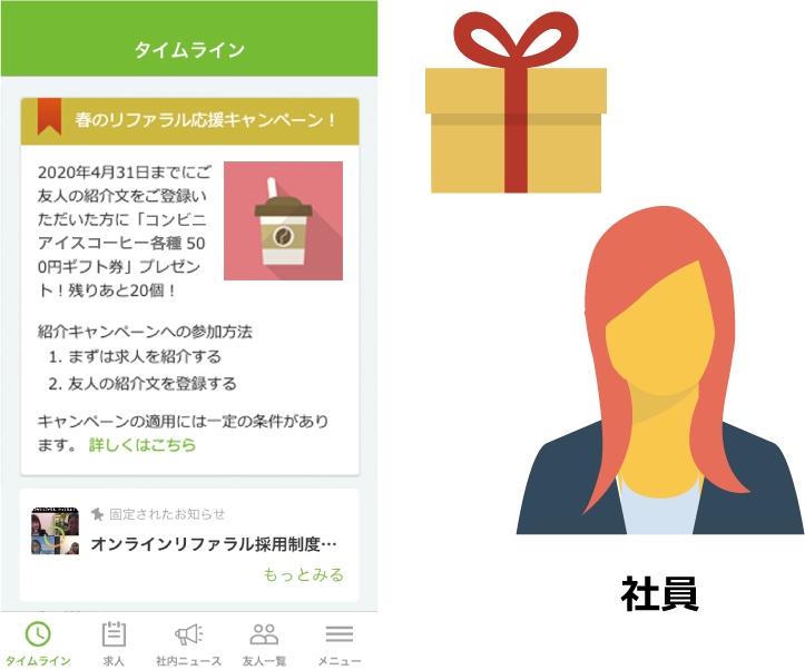 後輩を紹介する動機ときっかけをつくれるGIFT インセンティブ